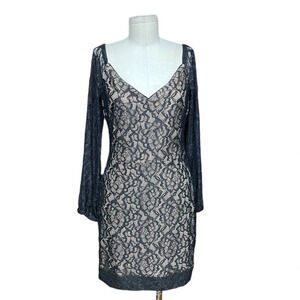 Dress The Population Off‎ Shoulder Blouson Sleeve Lace Dress Black Size Medium